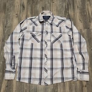 Supply Company Pearl Snap Western Shirt Plaid Long Sleeve Button Up Top Medium